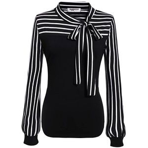 Striped Bow Tie Blouse Small